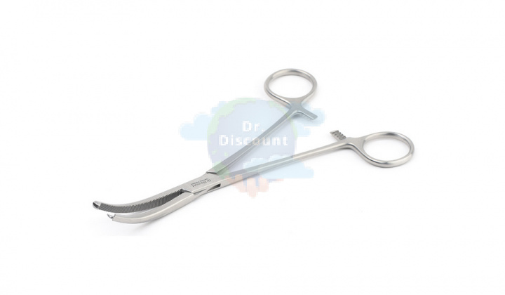 Зажим гемостатический Kocher-Ochsner, изогнутый, 1x2-зубый, длина 20 см